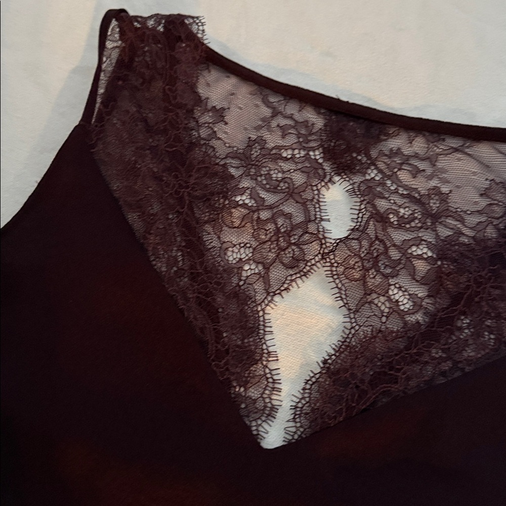 Express Burgundy Lace Trim Top - Picture 2 of 4